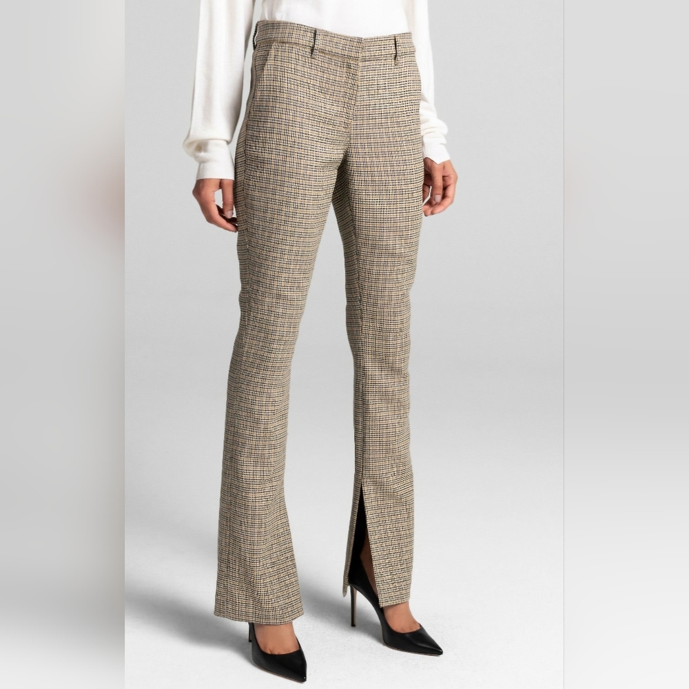 ALC Javier Houndstooth Plaid Split Flared Pants in Gold Multi
